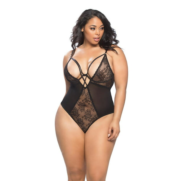 handicap Shaded komprimeret Sexy Plus Size Strappy Detail Lace Unlined Cup Teddy Lingerie - Walmart.com