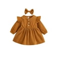 thumbnail image 1 of xiaxaixu Bébé Fille Robe de Couleur Unie Manches Longues Robe Arc Bandeau Cadeaux, 1 of 9