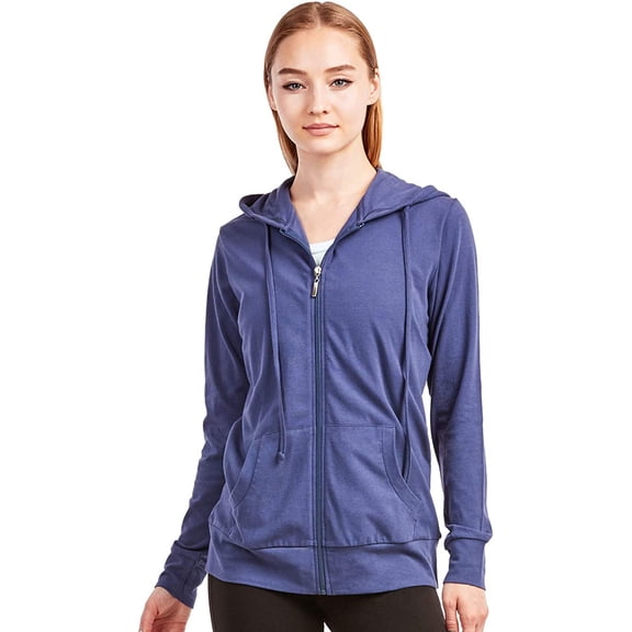 Sofra Women's Thin Cotton Zip Up Hoodie Jacket X-Large Denim