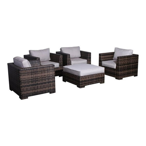 Living Source International 5-Piece Wicker Patio Set with Ottoman in Espresso