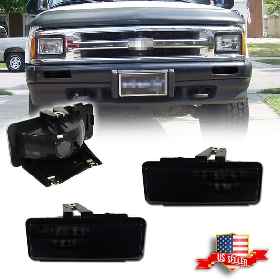 GTINTHEBOX Smoked Front Bumper Turn Signal Lights For 1994-1997 Chevy S10 Blazer GMC Sonoma