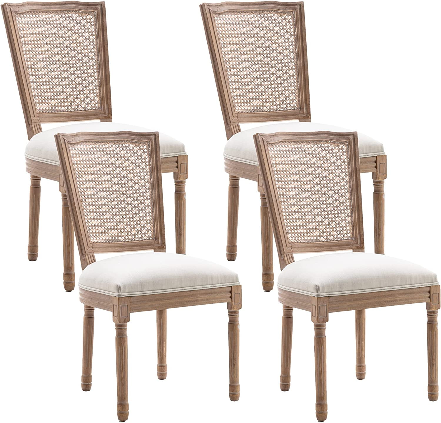 French Dining Chairs Set of 4 Farmhouse Fabric Dining Room Armchairs
