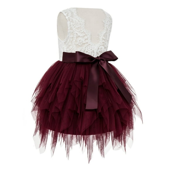 Ekidsbridal Tiered Tulle Lace Back Flower Girl Dress Beauty Pageant Junior Bridesmaid Gown for Toddlers LG6 4