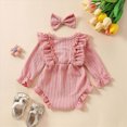 thumbnail image 5 of Farysays Newborn Infant Baby Girl Clothes Cotton Linen Long Sleeve Smocked Bubble Romper Ruffle Bodysuit Jumpsuit Fall Outfit, 5 of 7