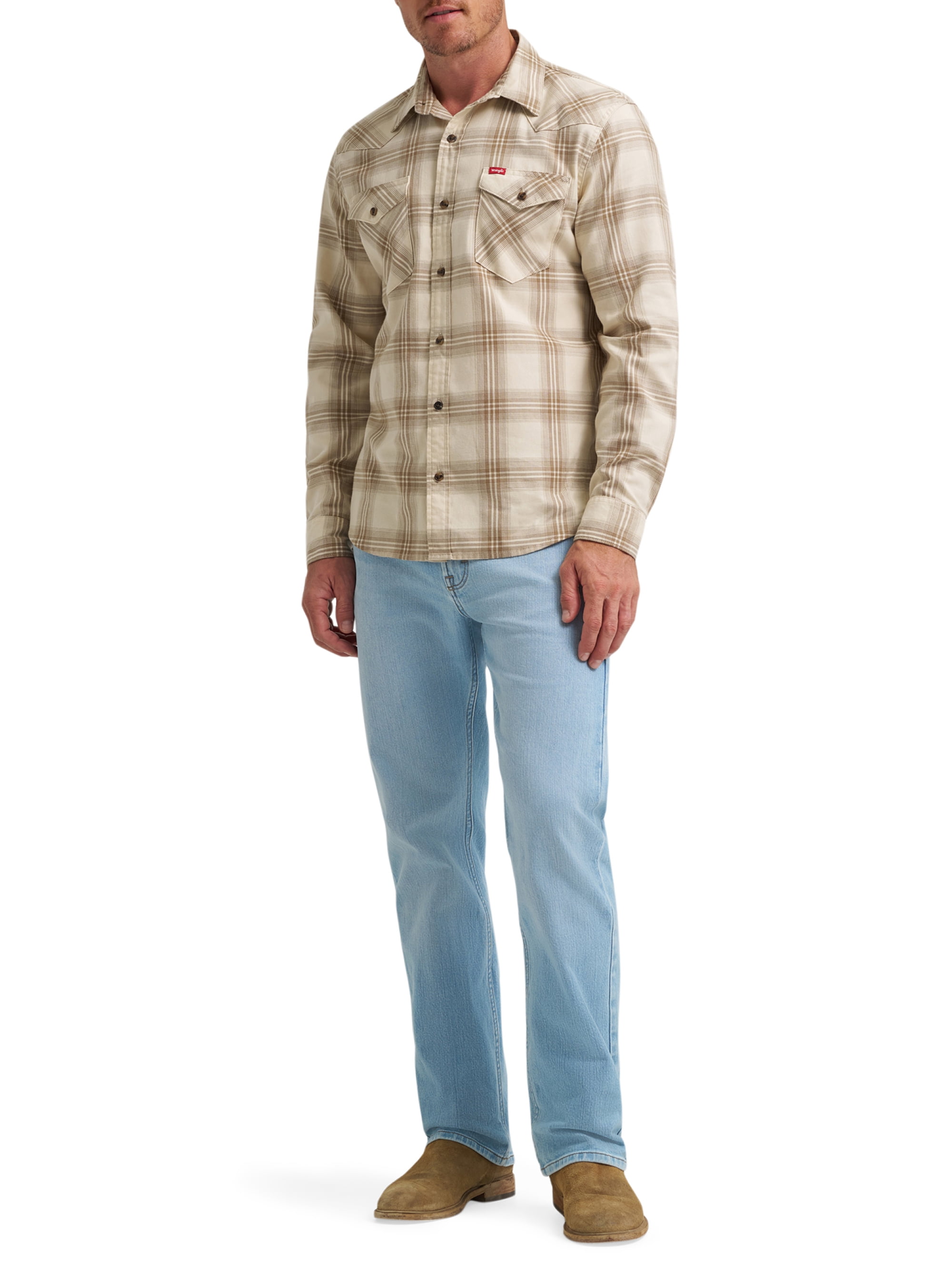 Wrangler® Men's Slim Fit Long Sleeve Woven Twill Shirt with Sunglasses Cleaner, Sizes S-5XL