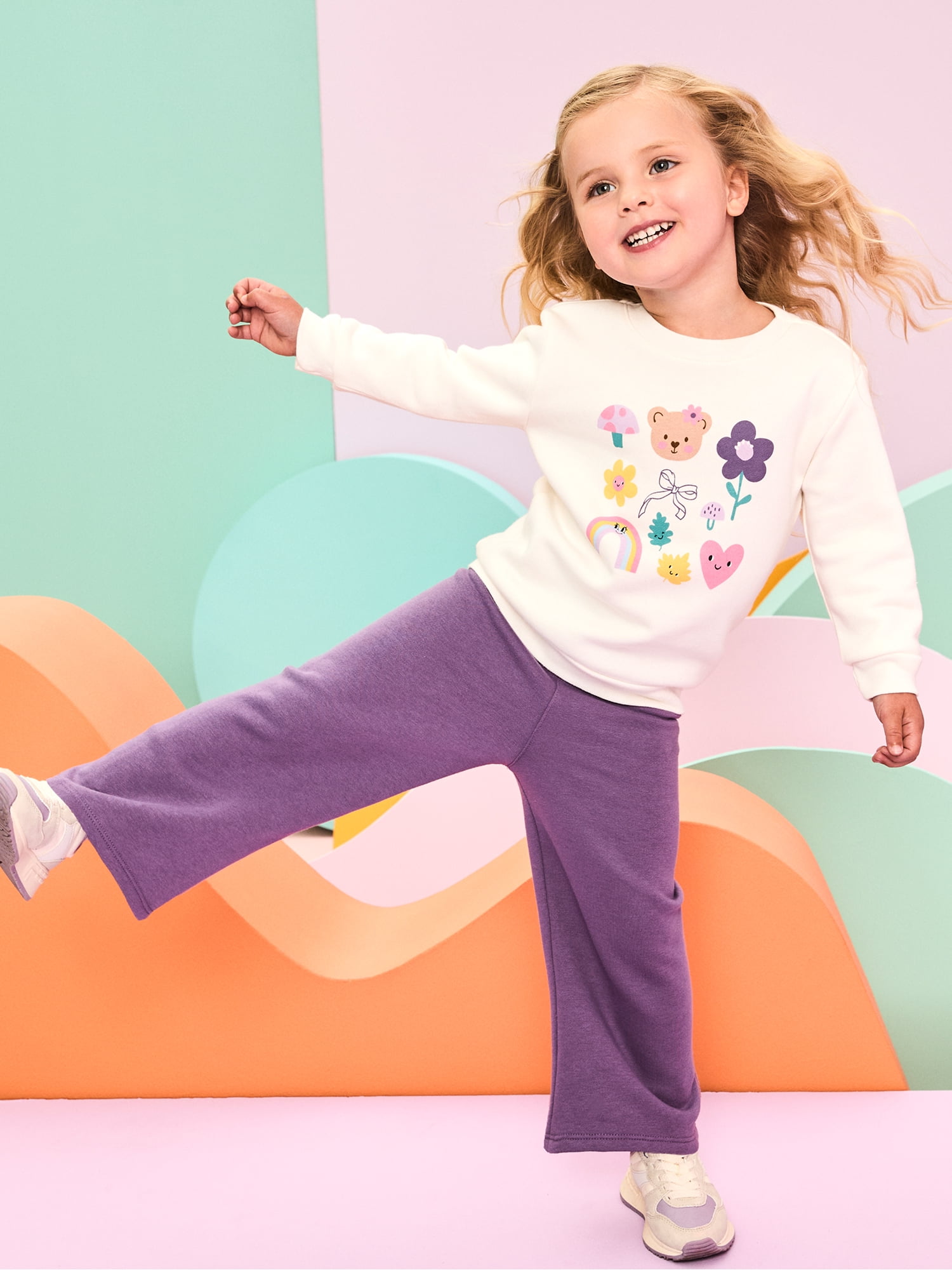 Garanimals Baby & Toddler Girls Fleece Sweatpants, Wide Leg, Sizes 0-6T