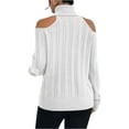 thumbnail image 3 of Womens Cold Shoulder Turtleneck Sweaters Fall Long Sleeve Soft Cable Knit Pullovers Sexy Jumper Tops, 3 of 4