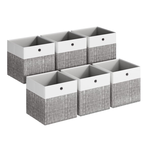 SONGMICS Storage Cubes, Set of 6 Foldable Fabric Storage Boxes, Cube Organizer Boxes with Handles,Cloud White and Cattail Gray