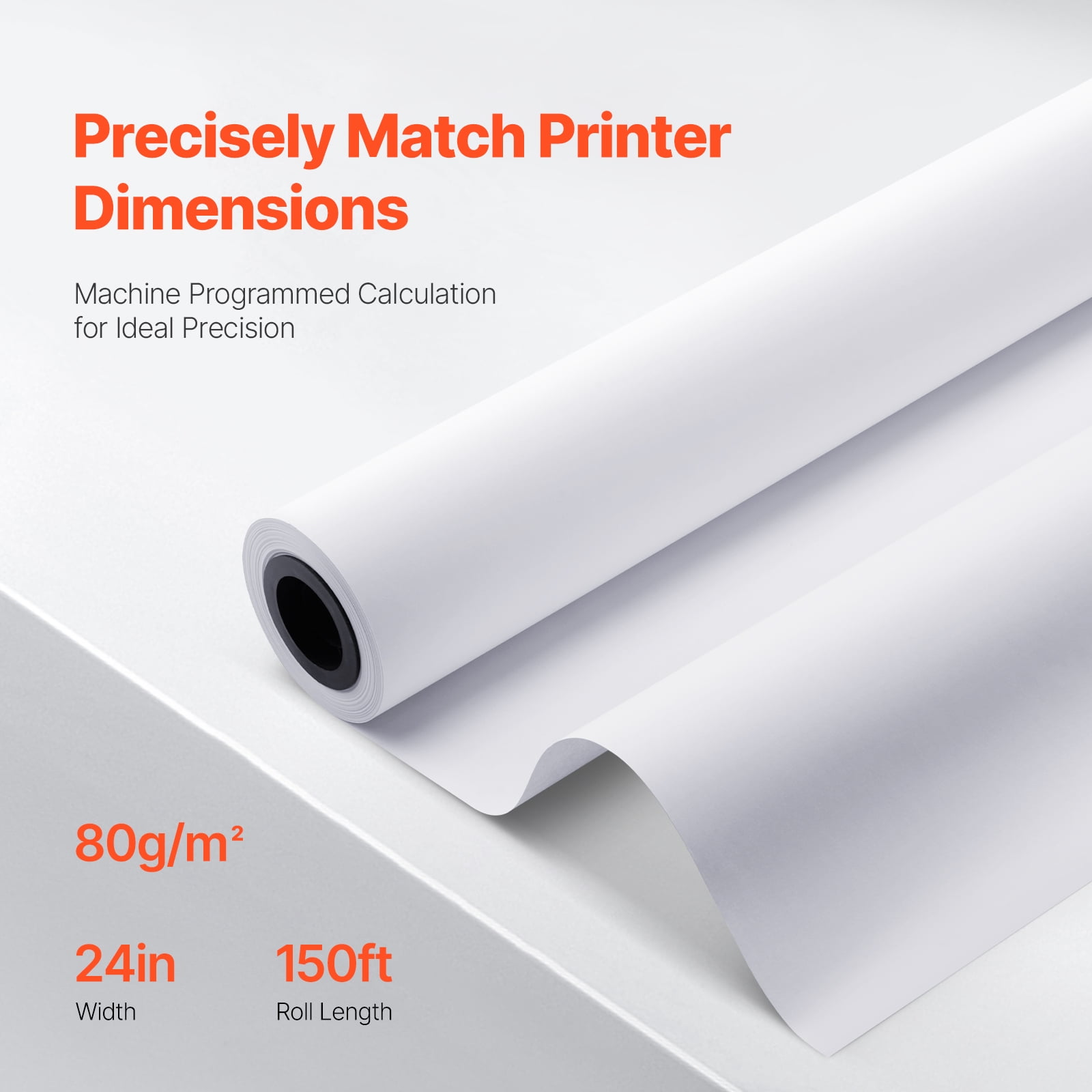 VEVOR Wide Format Paper, 24 in x 150 ft Plotter Paper, 4 Rolls CAD Bond Rolls with 2 in Core, 20 LB Bond Paper Rolls, Idea for CAD Drawings, Engineering Plans, GIS Maps & Architectural Designs