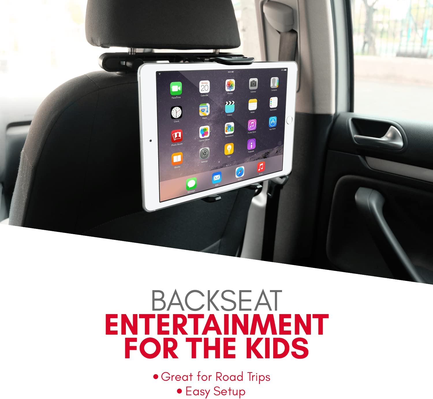 Macally Car Headrest Tablet Holder, Adjustable iPad Car Mount for Kids in Backseat, Compatible with Devices Such as iPad Pro Air Mini, Galaxy Tabs, And 7" to 10" Tablets and Cell Phones - Black - image 2 of 8