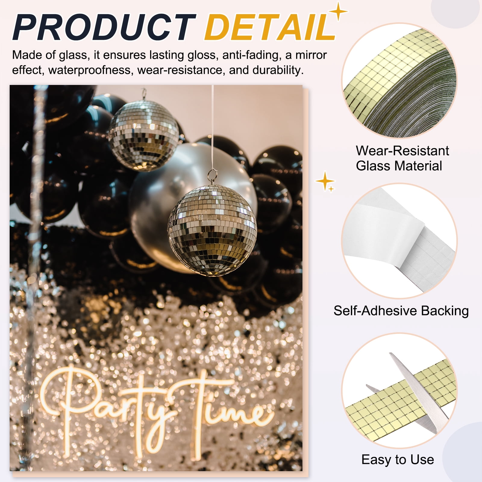 Uxcell 5x5mm Self Adhesive Mirrors Mosaic Tiles, 10000 Pcs Square Mini Glass Mosaic Disco Tile Sticker for DIY Craft Disco Ball Party Decoration, Gold Tone