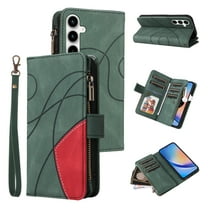 YEYKX for Samsung Galaxy A35(5G) Wallet Phone Case with 9 Card Holder Zipper Pocket, Magnetic Closure Premium Folio PU Leather Flip Case with Wrist Strap for Samsung Galaxy A35(5G),Green