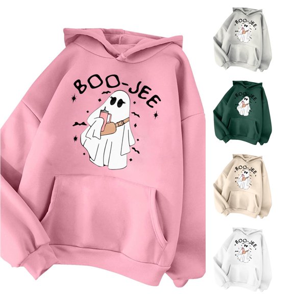 Women's Hoodless Sweatshirt Women's Halloween Sweatshirts Long Sleeve Casual Loose Pullover Tops With Pockets Pink L