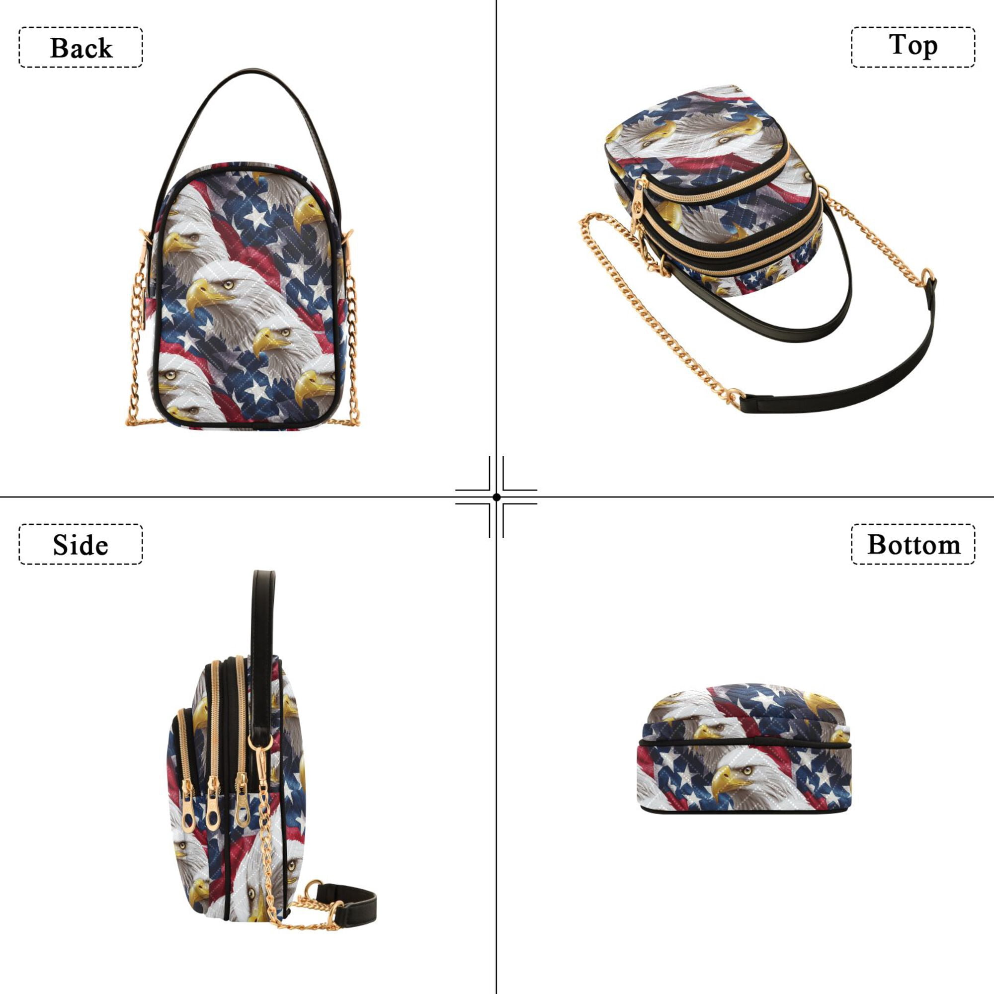 FORMRS Crossbody Bag for Women Quilted Travel Shoulder Cell Phone Purse with Chain Strap Handbag, American Eagle Pattern