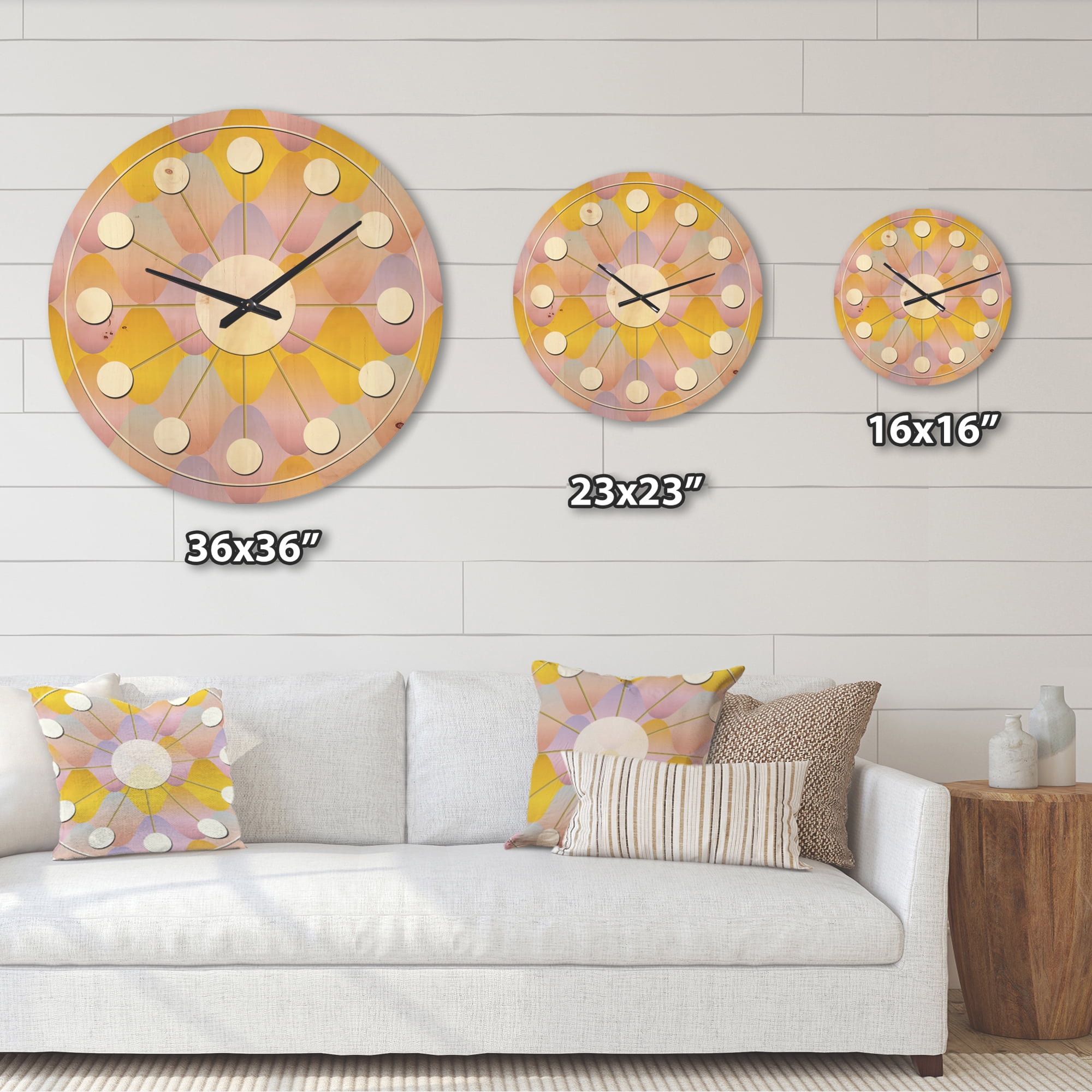 Designart 'Golden Diamond Geometrical Pattern II' Mid-Century Modern Wood Wall Clock
