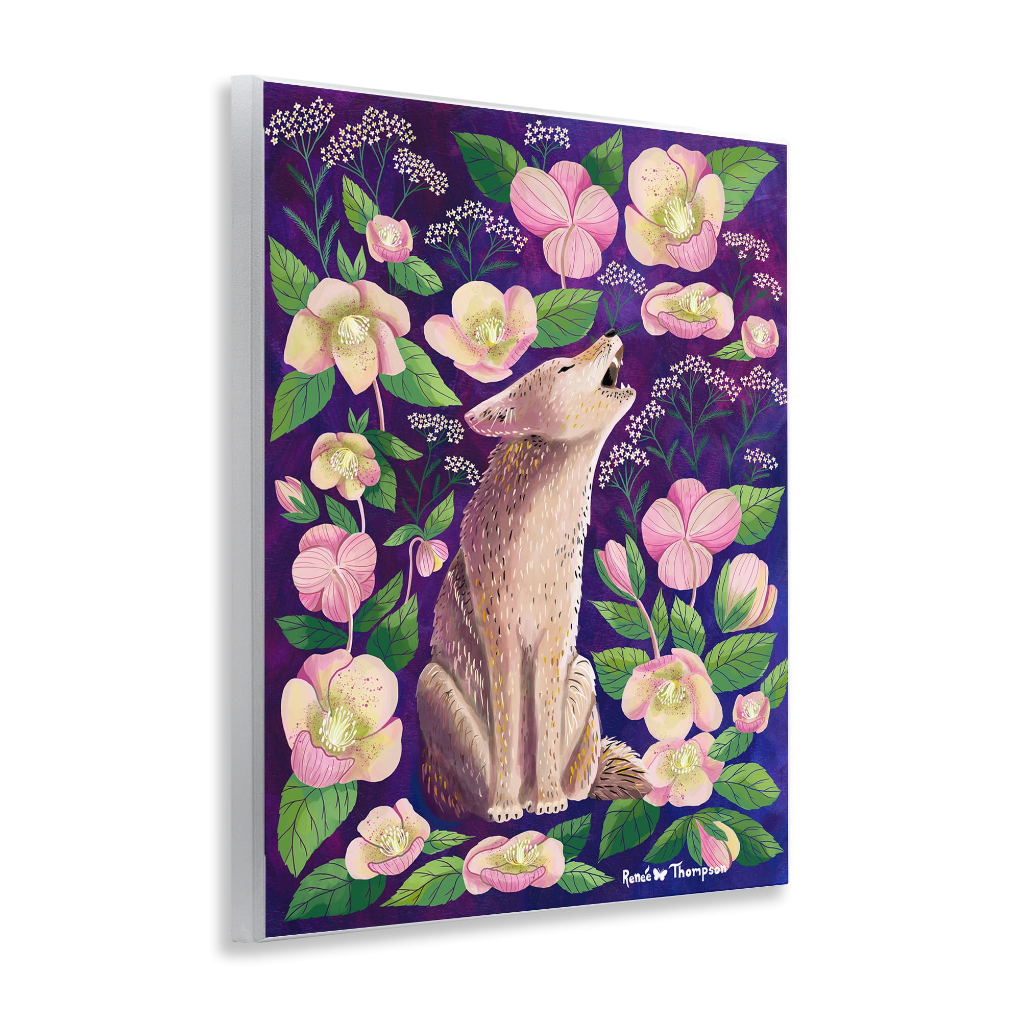 Stupell Industries Coyote & Pink Florals Animals Painting Unframed Art Print Wall Art, 11 x 14