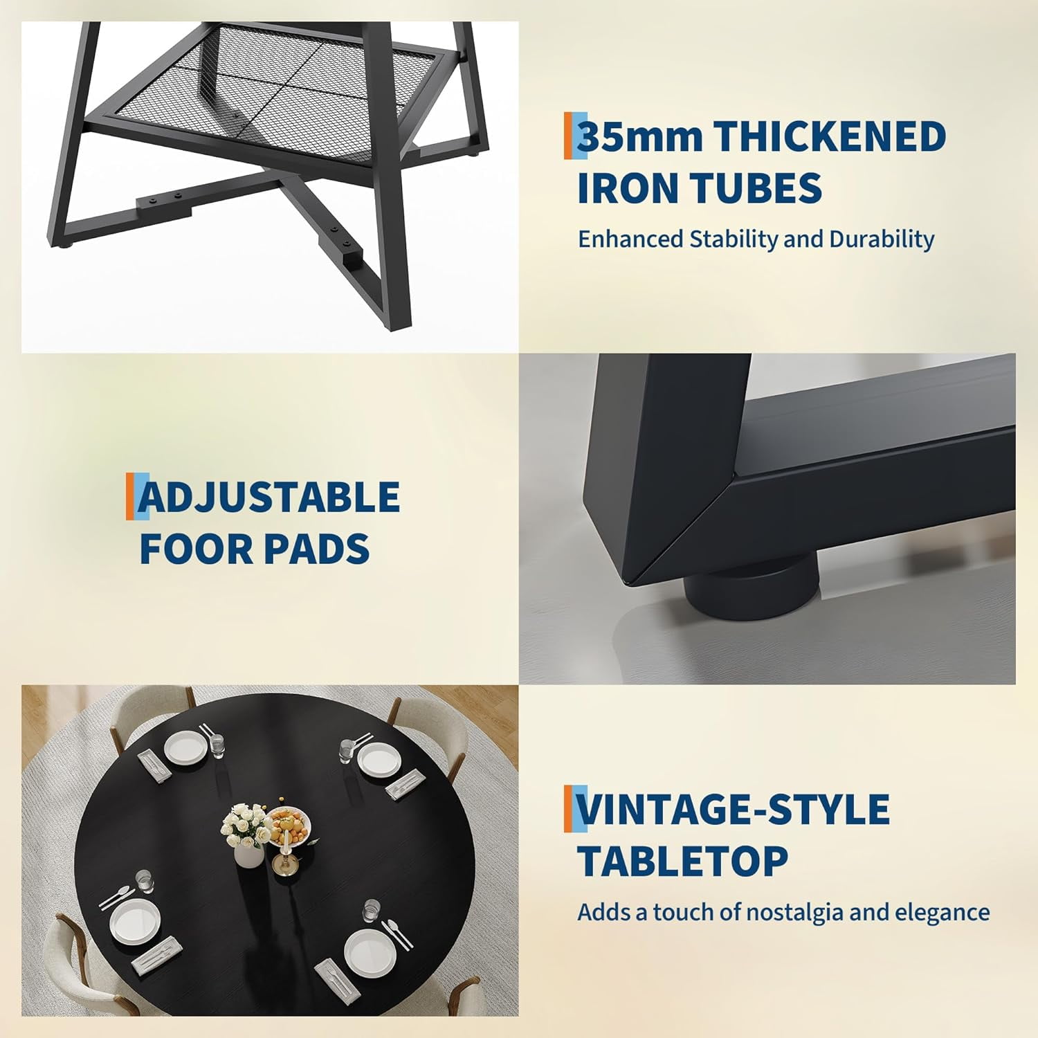 Gaderth Dinning Room Tables for 4, Round Dining Table Set with Storage, Circle Kitchen Dining Table with Metal Base, 47 Inch Wood Kitchen Tables with Storage Shelf【only table】