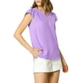 thumbnail image 3 of MODA NOVA Juniors Solid V Neck Cap Short Sleeves Work Blouse, 3 of 6