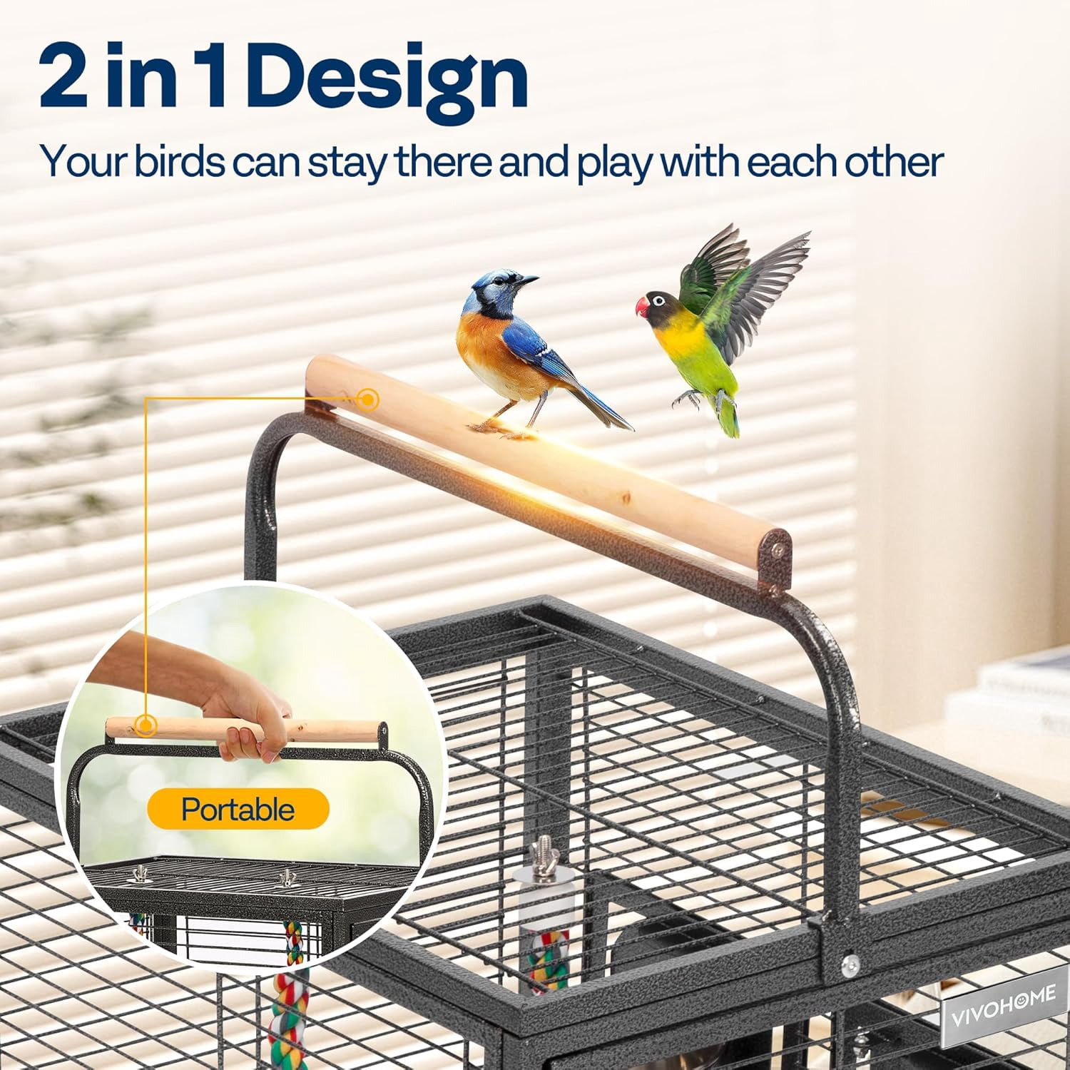 19 Inch Wrought Iron Bird Travel Carrier Cage for Parrots Conures Lovebird Cockatiel Parakeets Black