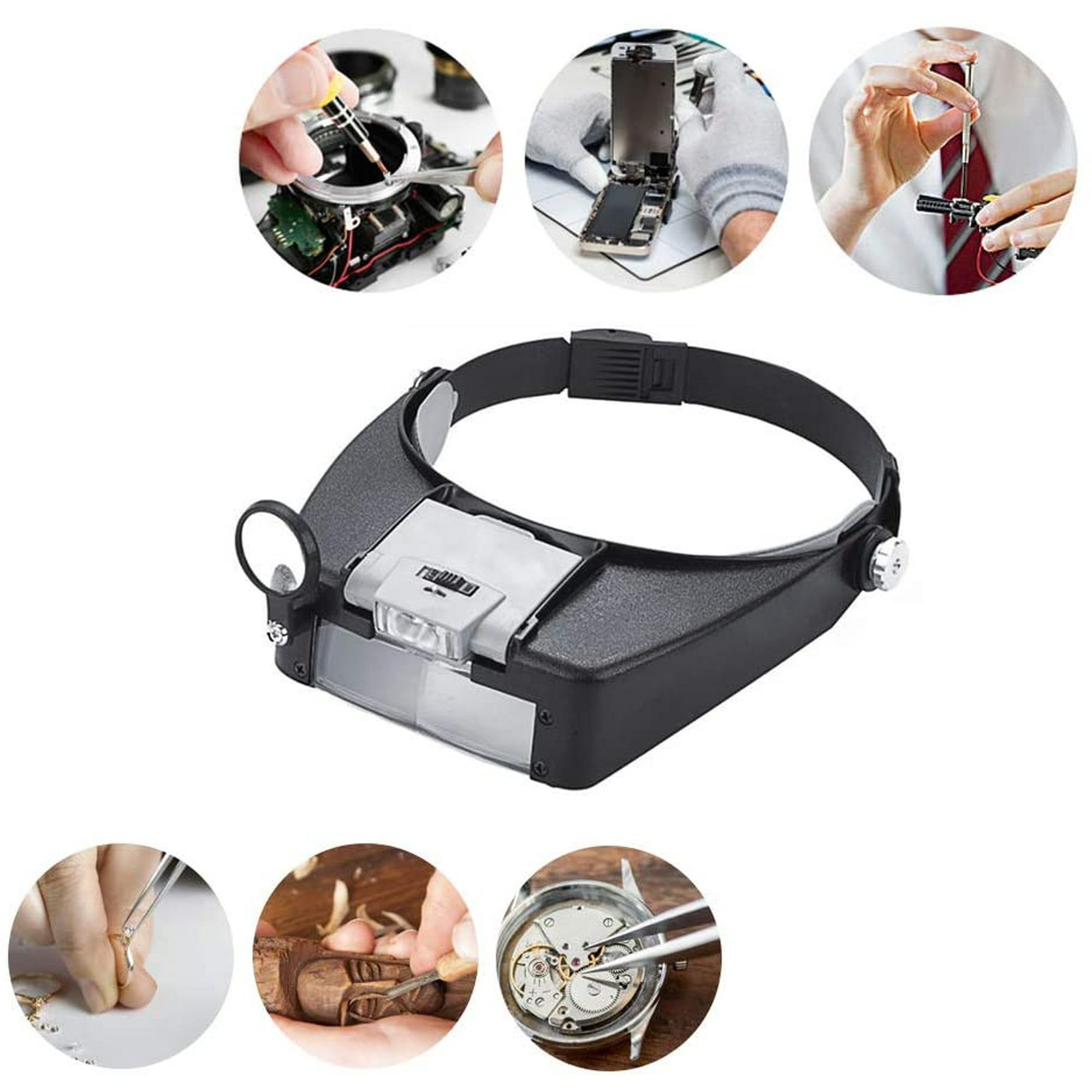 Headband Magnifying Glasses,Eyewear Magnifier with LED Lights