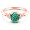 thumbnail image 2 of Gem Stone King 18K Rose Gold Plated Silver Green Malachite and White Created Sapphire 3-Stone Rings for Women (2.08 Cttw, Gemstone, Oval 8X6MM, Size 7), 2 of 4