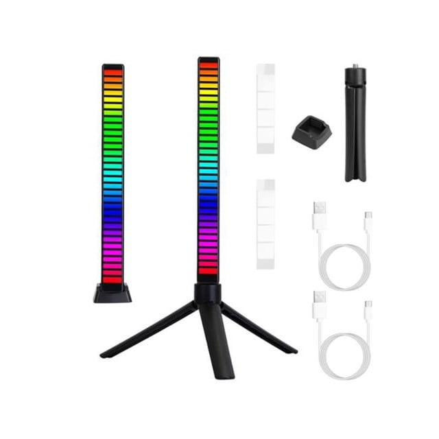 Fresh Fab Finds FFF-GPCT3413 32LED RGB Sound Control Light Bar Music Pickup Rhythm Lamp APP Control Voice Activated Atmosphere Light Bar for Car Gaming Room, Black