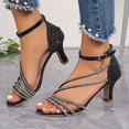 thumbnail image 2 of Bibifish Womens Heeled Sandals Elegant Glam Open Toe Crisscross Ankle Buckle Strap Soft Footbed Rhinestone Heeled Sandals Summer Event Sandals, 2 of 9