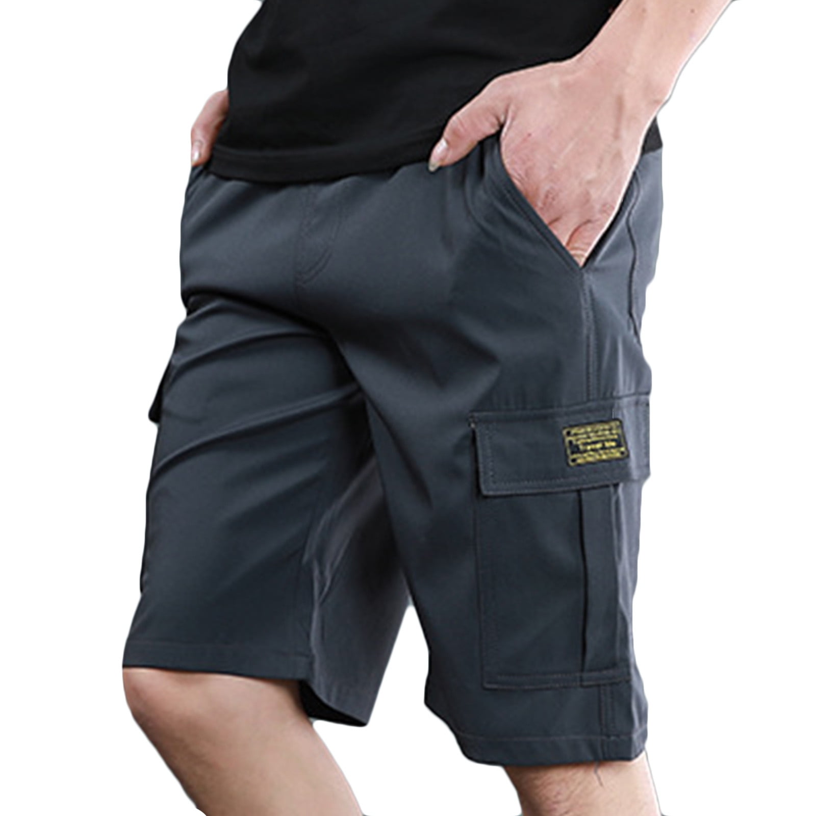 Mens Nylon Cargo Shorts with Multi-Pockets M-4X Plus Size Relaxed Drawstring Elastic Waist Straight Leg Quick-Dry Solid Casual Workout Short Clearance
