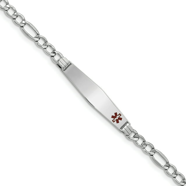 Bracelet Figaro Semi-Solide en Or Blanc 14K Forme Diamant Rouge Émail ID