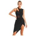 thumbnail image 3 of CHICTRY Robe de Danse Latine pour Femmes avec Strass Gants Longs pour Bal Salsa Cha Cha Robe de Fête Noire P, 3 of 7