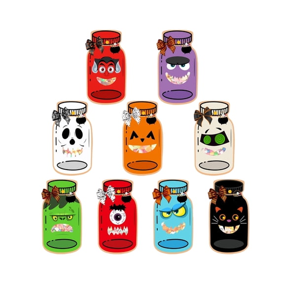 9 Pack Halloween Treat Holders, Mason Jar Shape Paper Candy Bags, Halloween Trick Or Treat Cards for Halloween Party Favors, Decorations and Goodie Fillers