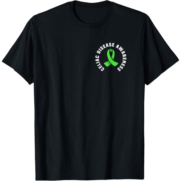 Celiac Disease Awareness Pocket Apparel With Green Ribbon T-Shirt100% cotton short-sleeved shirt for both men and women
