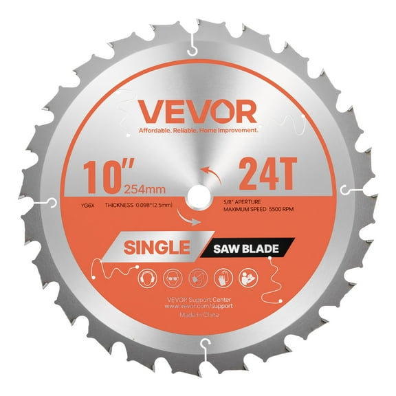 VEVOR Circular Saw Blade, 10 inch Diameter, 24 Sharp Alloy Teeth, 5/8 inch Arbor, Fine Finish, Wood Cutting Blade for Circular Saw, with Noise-Reducing Heat Vents, for Cutting Plywood, OSB, Hardwood