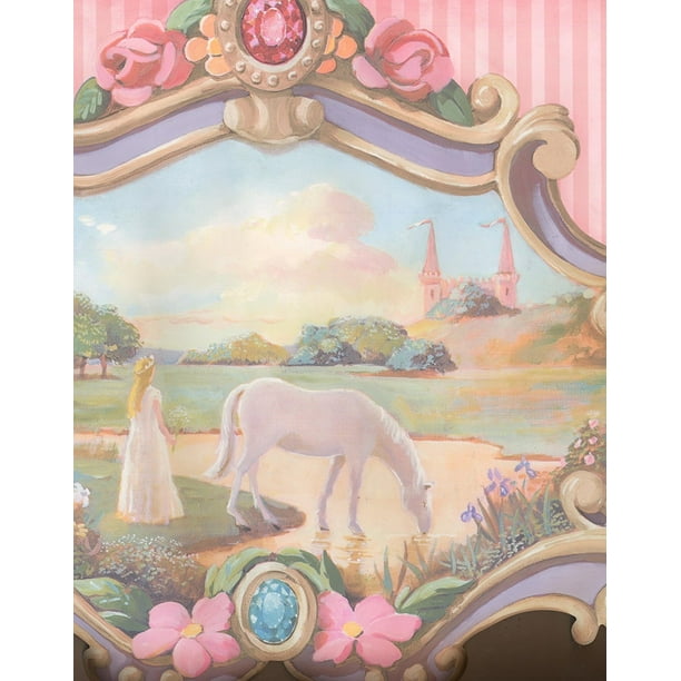 York Wallcoverings JV6216B Princess White Horse Pink Castle Extra Wide