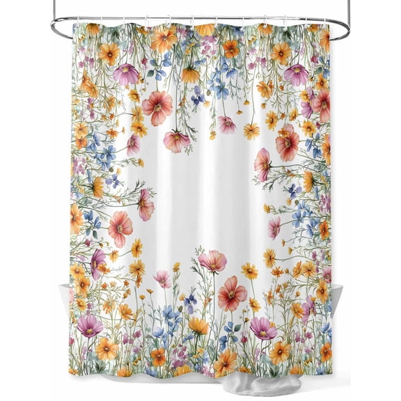 Fsddascl Colorful Flowers Shower Curtain Set - 72" x 78" Washable Bathtub Curtain with 12 Hooks, Spring Floral Summer Botanial Waterproof Fabric Stall Shower Curtains for Bathroom/Bathtub Décor