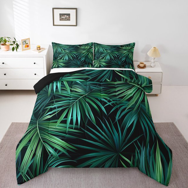 Erosebridal Palm Tree Leaves Comforter Sets Full Size, Tropical Plant Comforters & Duvets, Reversible