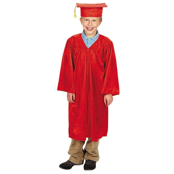 Kids Red Elementary School Graduation Mortarboard Hat & Gown Set - 2 Pieces