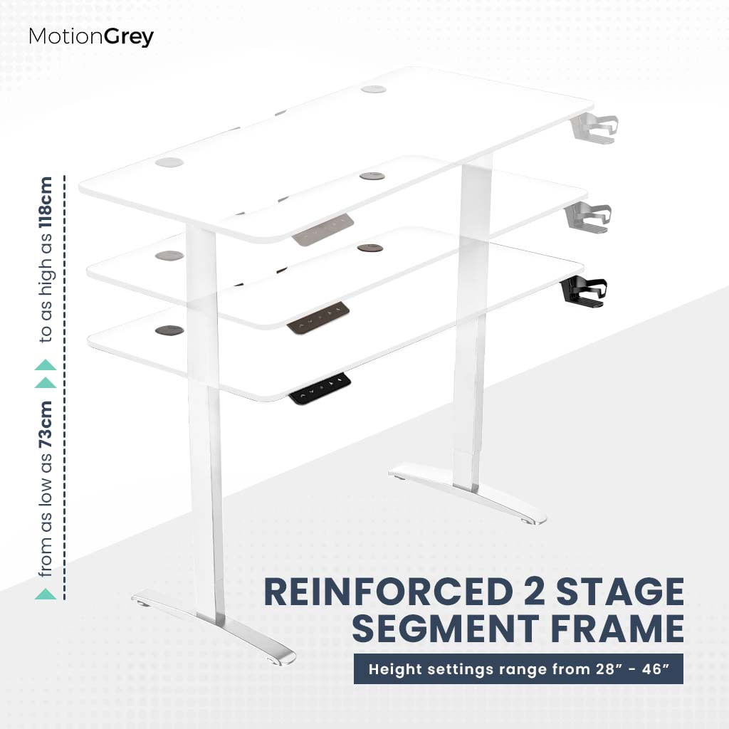 MotionGrey Standing Desk Height Adjustable Electric Motor Sit-to-Stand Desk Computer for Home and Office - White Frame (55x24 White Tabletop Included)&nbsp;