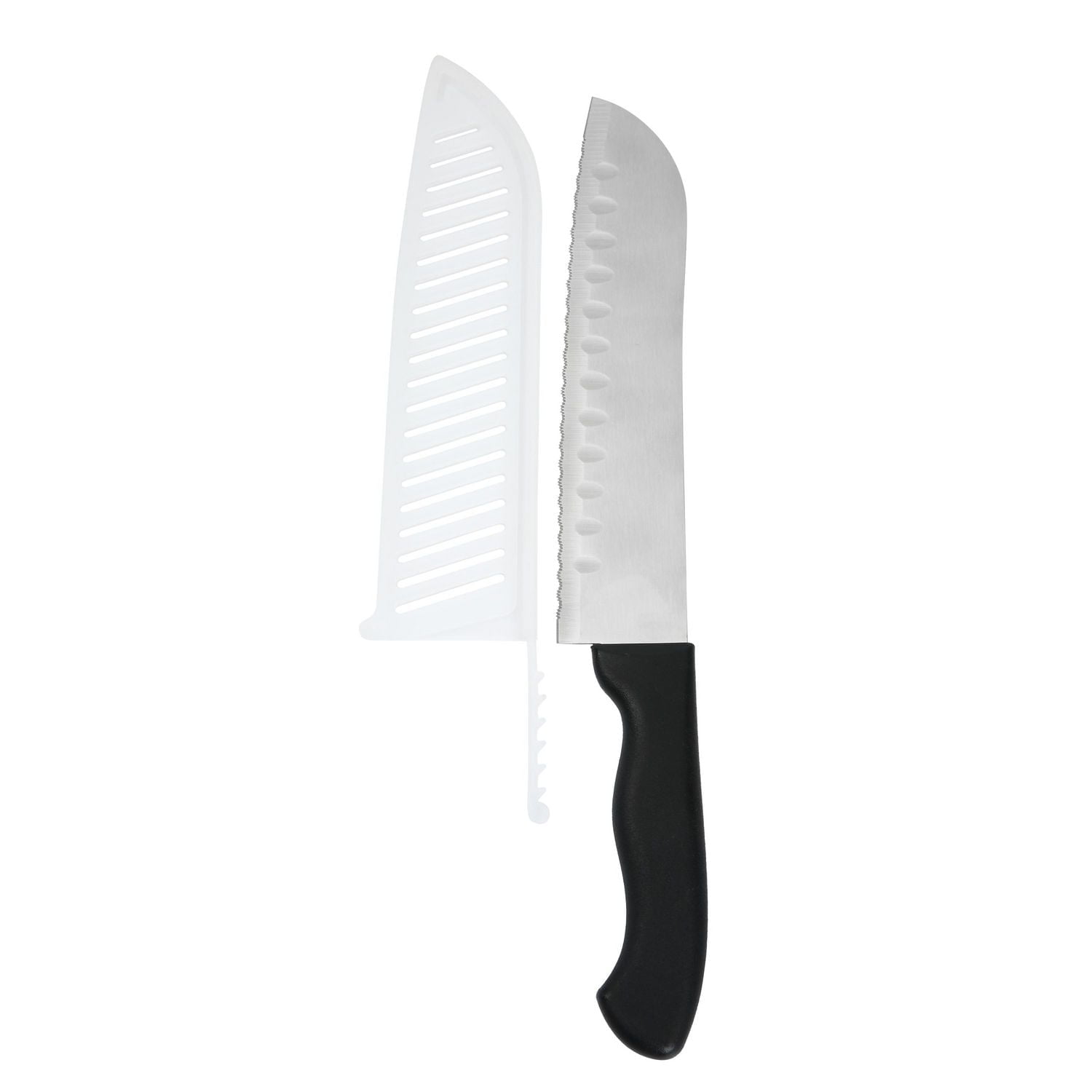 Mainstays 7" Stainless Steel Santoku Kitchen Knife Black with Sheath