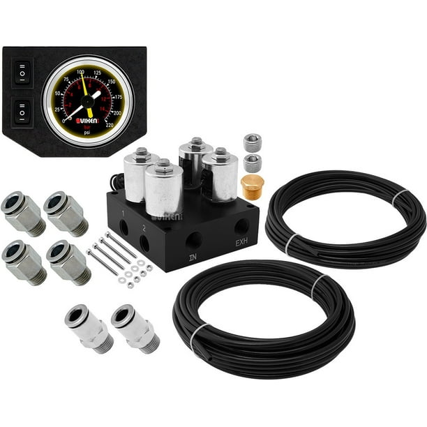 Vixen Air 4 Valve Suspension Manifold with One Dual Needle Black Gauge