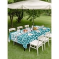 thumbnail image 5 of 60x84 Inch Outdoor Tablecloth with Umbrella Hole Zipper Rectangle Teal Floral Rectangular Tablecloths Outside Waterproof Botanical Blossom Motif Boho Grey Stripes Patio Table Cover for Picnic Party, 5 of 8