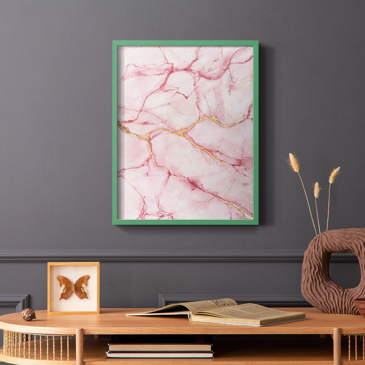Rose Marble II in Green Solid Wood 11 x 14 Framed Print