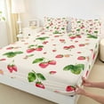 thumbnail image 3 of Homewish Cute Strawberry Full Size Sheets,Sweet Fruit Bed Sheets,Green Red Beige Sheet Sets For Girls Kids,Breathable Home Decor,4-Piece, 3 of 7