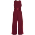 thumbnail image 2 of Mufeng Kids Girls Long Wide Leg Jumpsuit Overalls Sleeveless Princess One-Piece Party Romper Summer Burgundy 14, 2 of 5