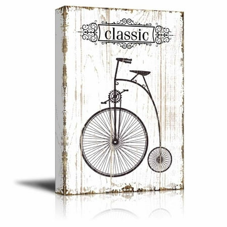 wall26 Canvas Wall Art - A Retro Style Bicycle on Vintage Wooden Style Background - Gallery Wrap Modern Home Decor | Ready to Hang - 12x18 (Best Way To Hang A Bike On A Wall)