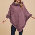 thumbnail image 2 of ZQUUVOU Women's Fall Winter Knit Cape Poncho Solid Color Pullover Faux Fur Trim Cable Knit Chunky Turtleneck Cardigan Pink, 2 of 4