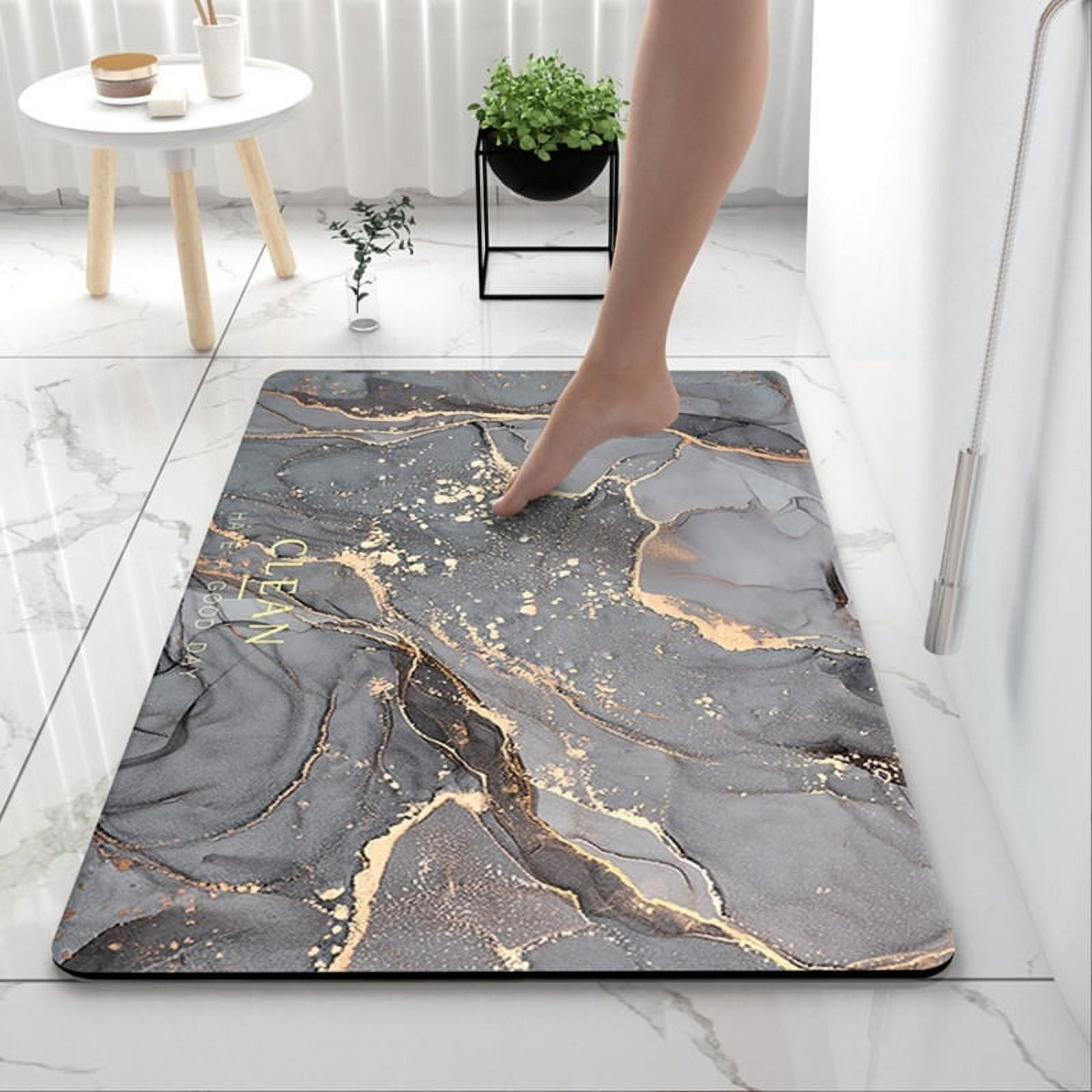 DJSOK Bath Mat Rug,Black White Gray and Gold Marble Non-Slip Super Absorbent Quick Drying Bathroom Floor Mat,Fit Under Door,Easy to Clean,Shower Rug for