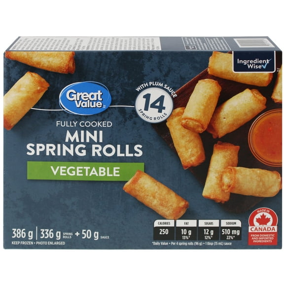 Petits rouleaux de printemps aux légumes Great Value 386&nbsp;g (336&nbsp;g rouleaux de printemps + 50&nbsp;g sauce)