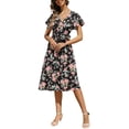thumbnail image 1 of VISgogo Vestido casual de verano para mujer, estampado floral, cuello en V, manga corta, cinturón, una pieza para damas, blanco/rosa/azul claro/negro VISgogo  moda, 1 of 9