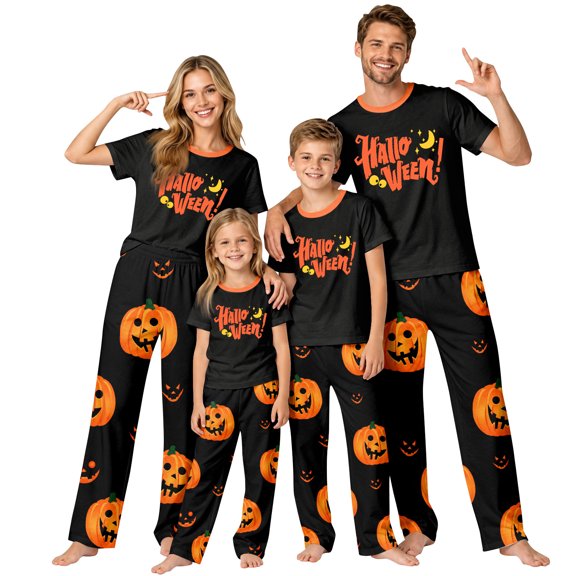 Family Pajamas Matching Sets - 2 piece Halloween Print Short Sleeve Tops Pants Sleepwear,Casual Family Outfits Sets for S Pjs